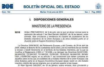 Nueva normativa para los ciudadanos europeos comunitarios residentes en Espana