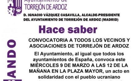 Torrejón – Consiliul Local, la fel ca toate municipalitățile din Spania, se întrunește mâine MIERCURI, 9 MARTIE LA ORA 12 DIMINEAȚA LA…
