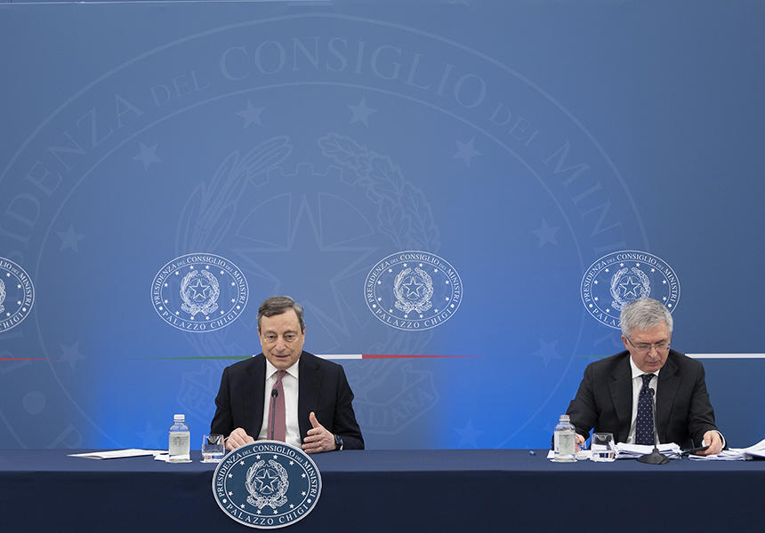 Consiliul de Miniștri, conferința de presă a președintelui Draghi cu ministrul Franco