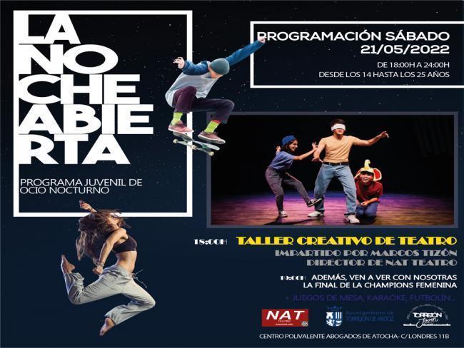 Torrejón – Programul de divertisment alternativ pentru tineri „Open Night” ajunge sâmbătă, 21 mai, cu un atelier de teatru creativ