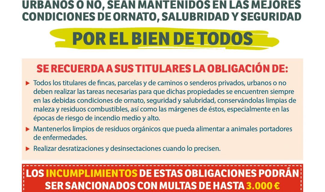 Alcalá – Consiliul Local informează despre necesitatea curățării terenurilor și căilor în proprietate privată pentru a evita pericolul de incendiu