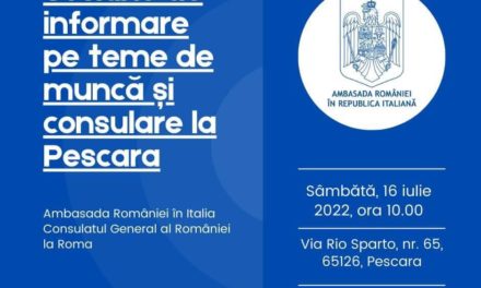Italia: Sesiune de informare pe teme de muncă și consulare cu ocazia Consulatului itinerant de la Pescara