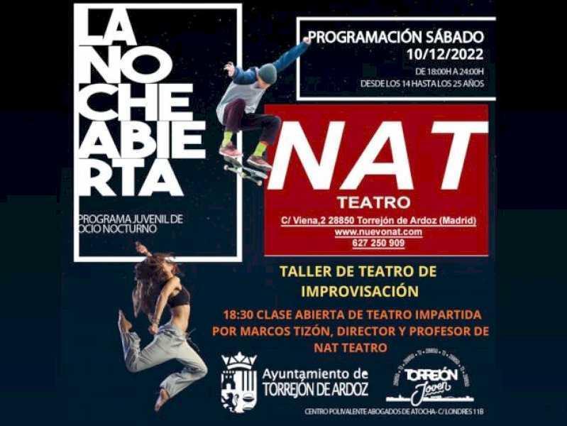 Torrejón – Mâine sâmbătă, 10 decembrie, programul „La Noche Abierta” continuă cu un atelier de teatru de improvizație, între o…