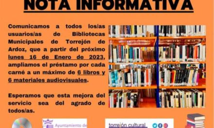 Torrejón – Începând de astăzi, luni, 16 ianuarie, toate bibliotecile municipale extind împrumutul pentru fiecare card la maximum 6 cărți …