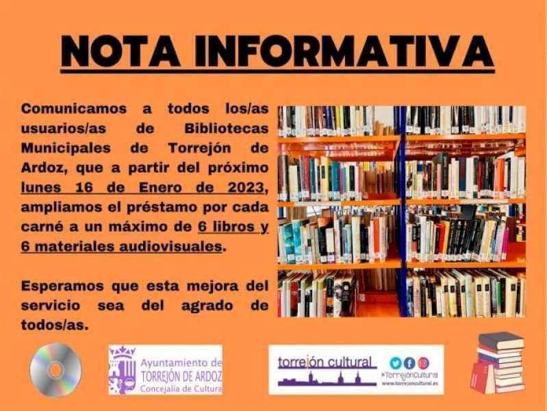Torrejón – Începând de astăzi, luni, 16 ianuarie, toate bibliotecile municipale extind împrumutul pentru fiecare card la maximum 6 cărți …