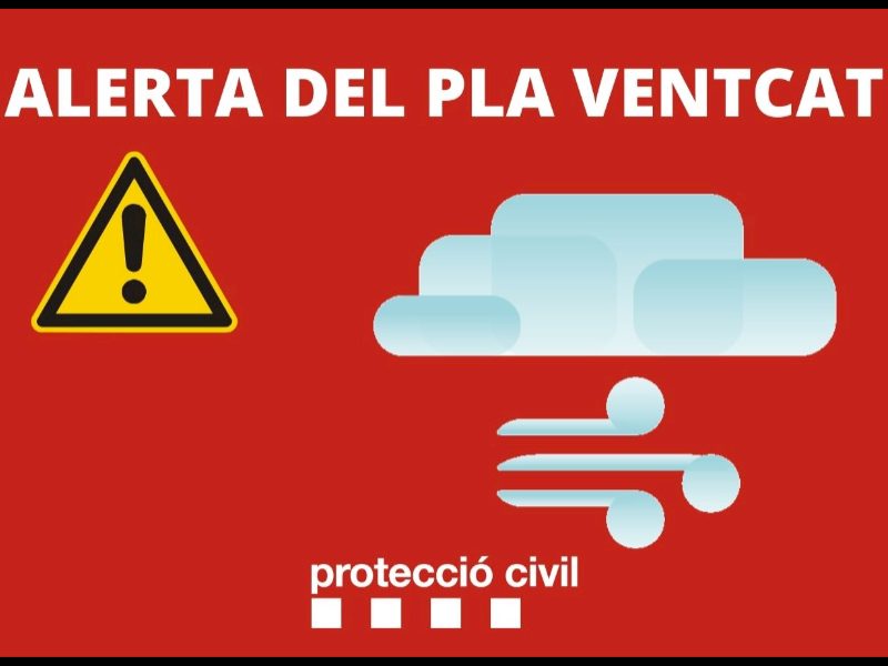 Protecția Civilă a Generalitati activează Alerta planului VENTCAT din cauza prognozei vântului puternic pe frontul de coastă și în zona centrală pre-litoral