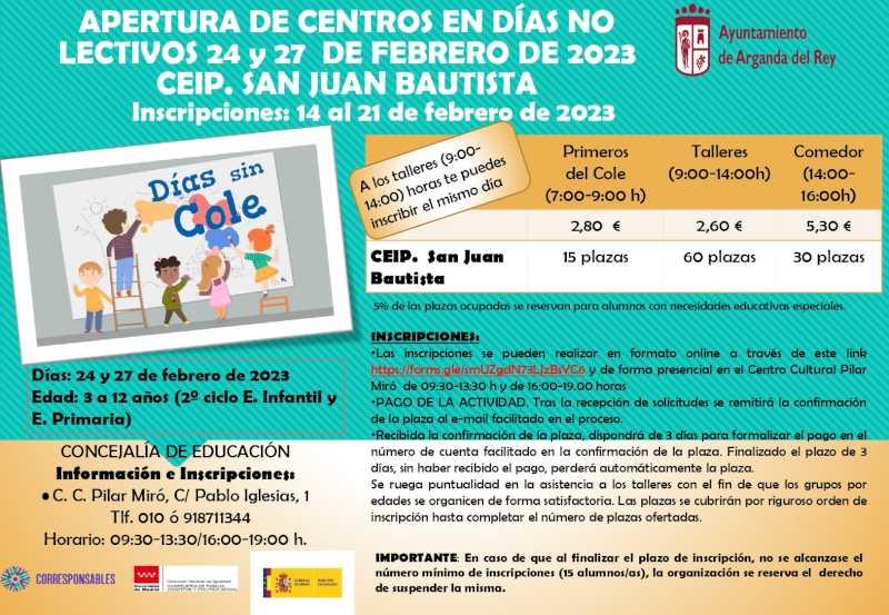 Arganda – CEIP San Juan Bautista își va deschide porțile în zilele non-școlare 24 și 27 februarie |  Primăria Arganda
