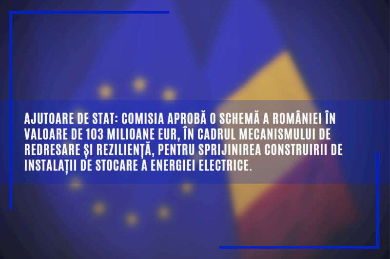 Comisia aprobă o schemă a României în valoare de 103 milioane EUR, în cadrul Mecanismului de redresare și reziliență