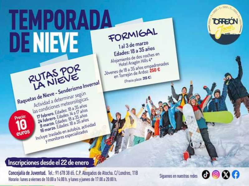 Torrejón – Luni viitoare, 22 ianuarie, se deschide perioada de înscriere pentru ieșirile din sezonul de zăpadă și „S…